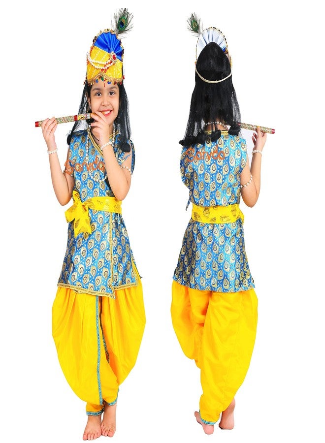 Sarvda Brocade Shree Krishna Dress For Baby Boy & Radha Dress For Girls | Janamashtami Dress | Fancy Dress Costume With Accessories Dhoti, Dupatta, Mukut Flute Complete Set, Ethnic Wear - Image 1